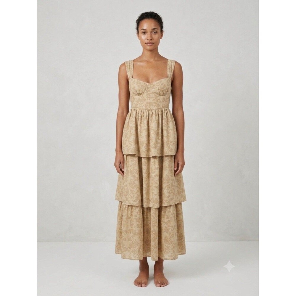 Cottagecore WeWoreWhat Corset Tiered Maxi Dress 2 Regency Floral Bustier Damask